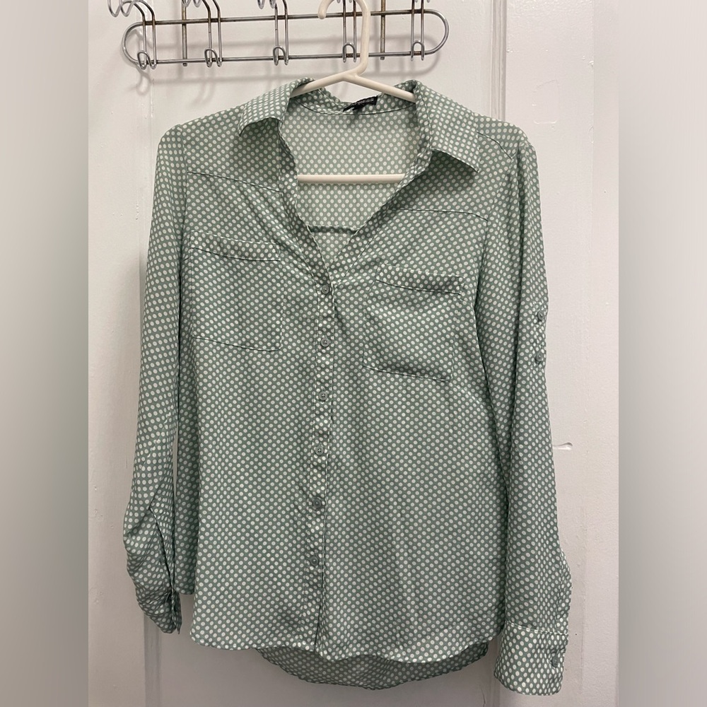 Express Polka Dot Button Down Blouse Size Small